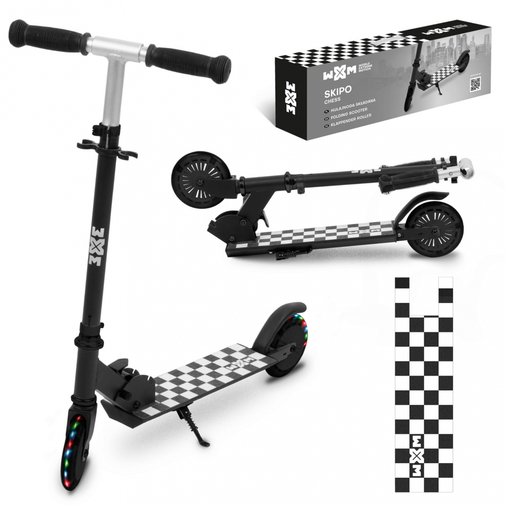 Trotineta pliabila, WXM, SKIPO Chess, aluminiu, roti LED 120mm, pana la 50 kg, white black [1]