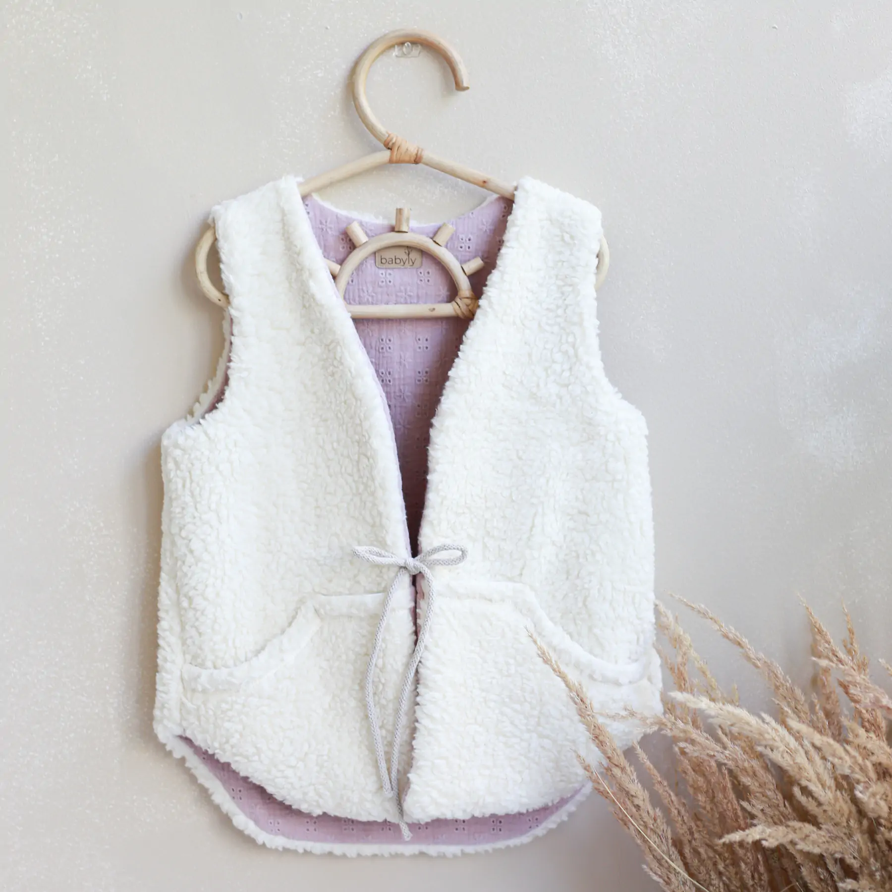 Vesta pentru fetita, reversibila, dublat, bumbac brodat Roz si tesatura bucle Crem, Teddy by BabyLy, 92/98, 1-3 ani [4]
