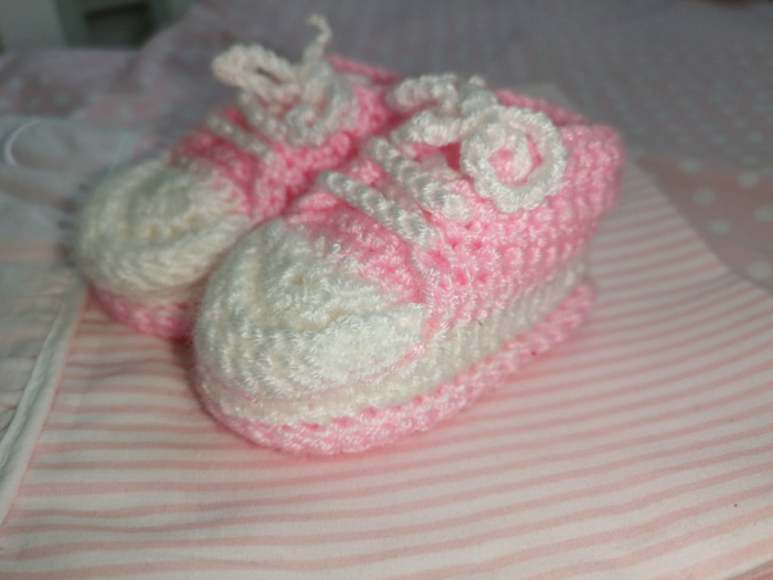 Botosei Fetite Roz Crosetati Handmade, bambus, 0-3 luni [2]