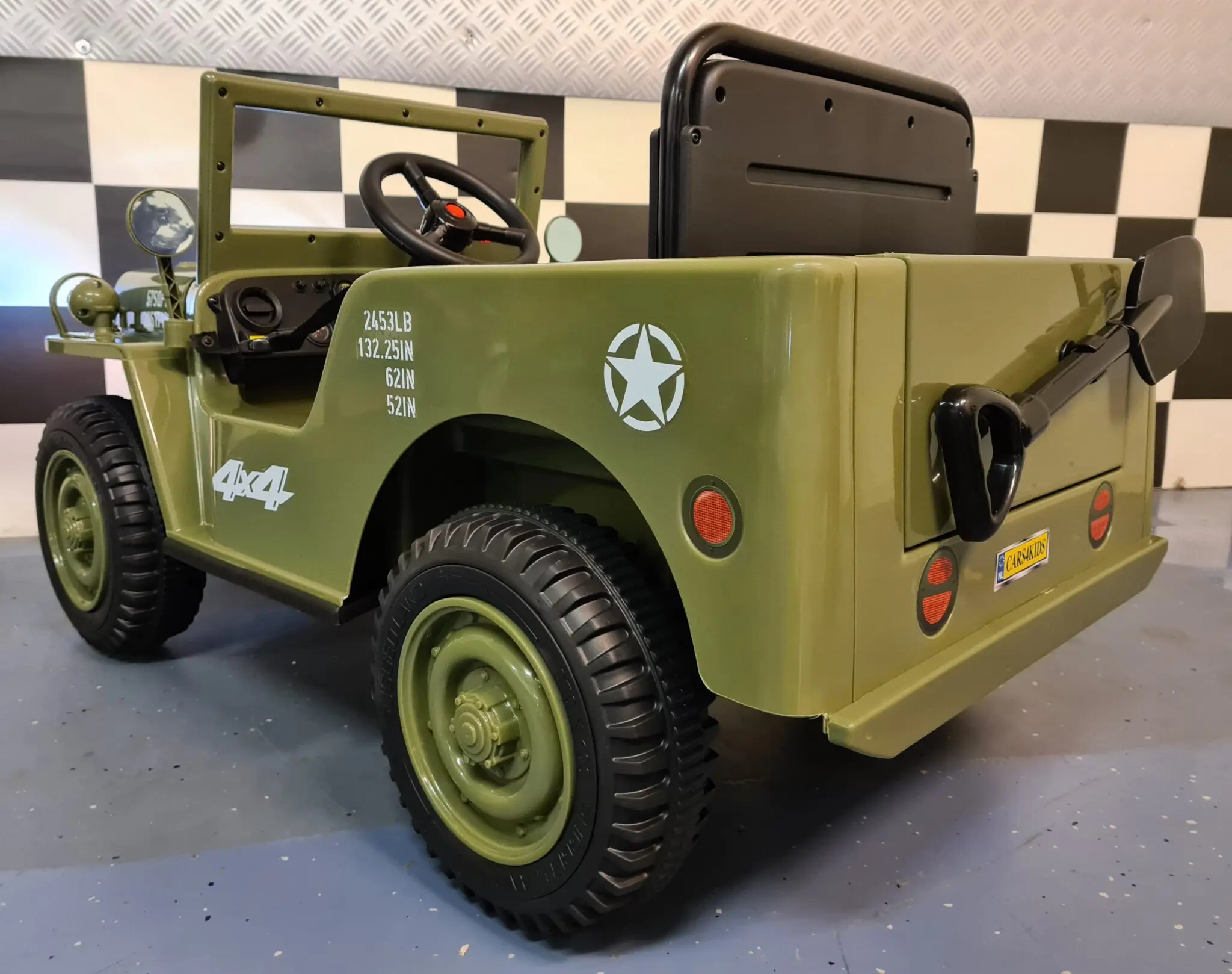 Jeep Electric pentru Copii Willy 12V Verde Militar, Design Retro – Telecomandă 2.4G, 4 Motoare | 3-5 Ani [8]