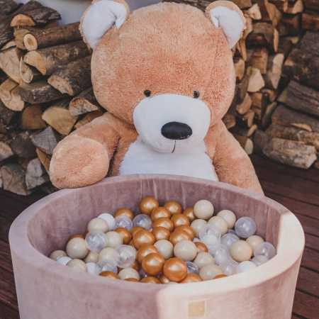 Piscina uscata cu 250 de bile (Auriu, Alb, Transparent, Bej ) MeowBaby®, Teddy Bear, 90x30 cm, Catifea Bej [8]