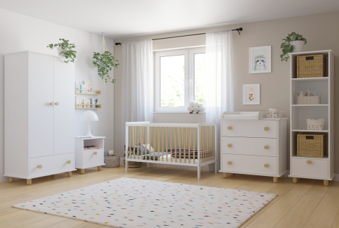 Pătuț 2 în 1 LUMI alb-natur 120x60 cm din Lemn, 3 niveluri somieră, Trepte detașabile + Barieră transformare [3]