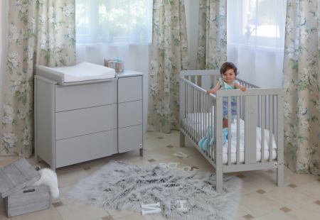 Patut din lemn pentru bebe, inaltime saltea reglabila, Star Baby Gri 120x60 cm [4]