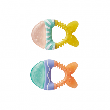 Joaca & Dezvoltare - Jucarie dentitie cu apa, set 2 bucati, "Little Fish" - Orange / Yellow