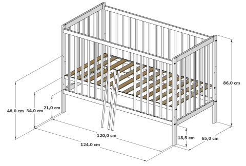 Pătuț 2 în 1 LUMI alb-natur 120x60 cm din Lemn, 3 niveluri somieră, Trepte detașabile + Barieră transformare [10]