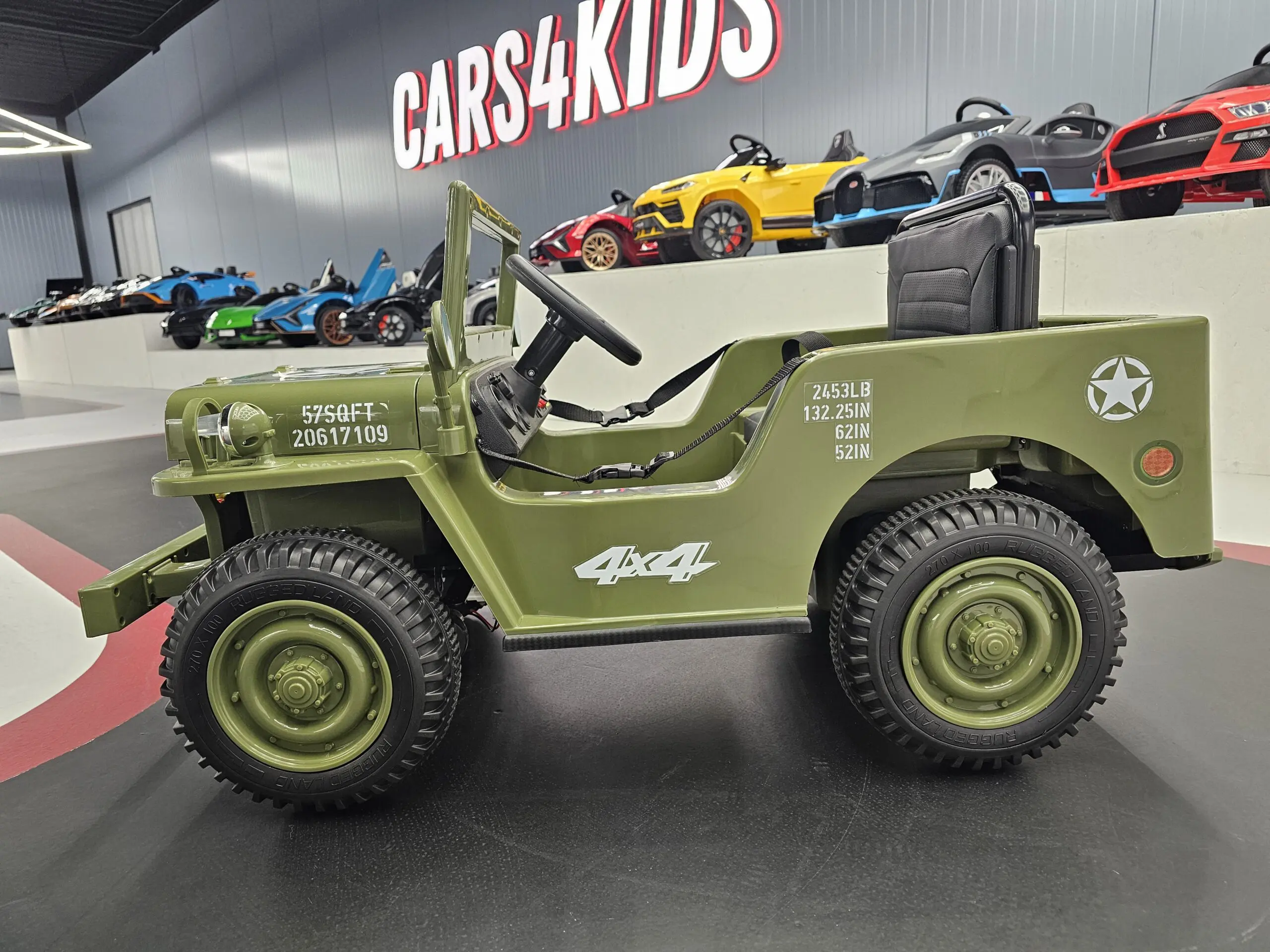 Jeep Electric pentru Copii Willy 12V Verde Militar, Design Retro – Telecomandă 2.4G, 4 Motoare | 3-5 Ani [5]