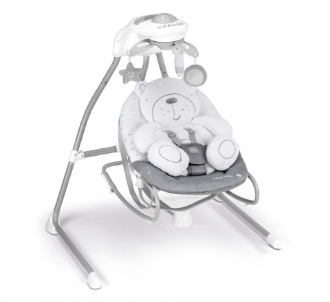 Leagane - Balansoar si scaun 2 in 1 cu melodii si sunete, 4 viteze pentru leganare bebe, proiector de lumina, Orso Grigio