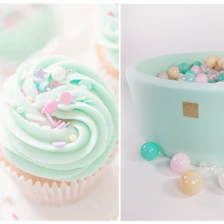 Piscina uscata cu 250 de bile (Alb, Mint, Bej, Roz pastel, Transparent) MeowBaby®, Cupcake, 90x30 cm, Mint [3]