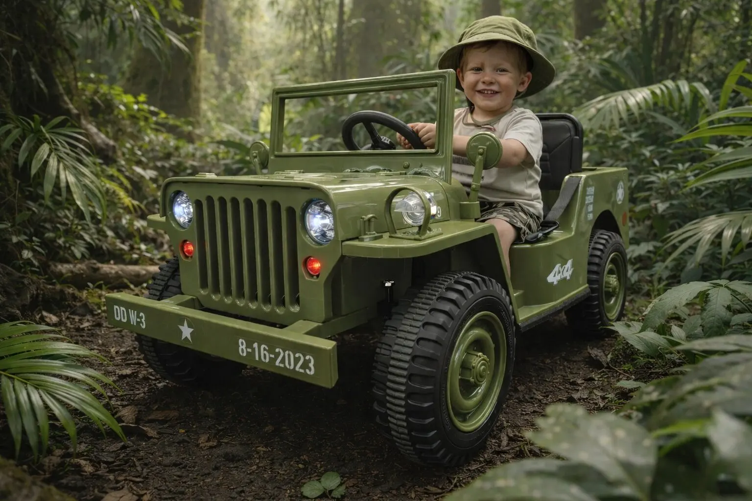 Mașinuțe electrice copii premium - Jeep Electric pentru Copii Willy 12V Verde Militar, Design Retro – Telecomandă 2.4G, 4 Motoare | 3-5 Ani