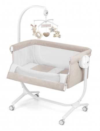 Patut cu leganare, Cullami, co-sleeper 2 in 1, Cu laterala culisanta, Cu setare unghiulara, Cu roti, Reglabil in 8 pozitii pe inaltime, Gri deschis [1]