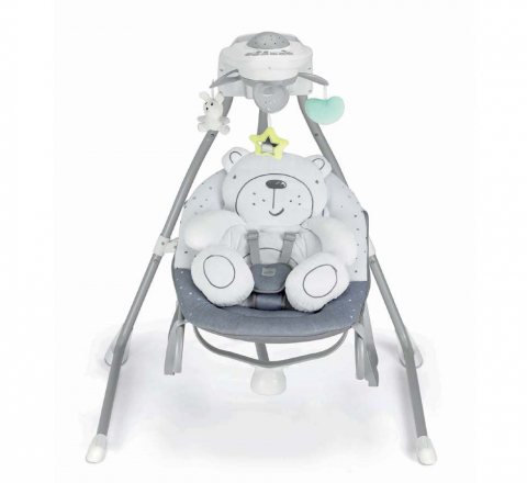 Balansoar si scaun 2 in 1 cu melodii si sunete, 4 viteze pentru leganare bebe, proiector de lumina, Orso Grigio [2]