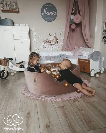 Piscina uscata cu 250 de bile (Auriu, Alb, Transparent, Bej ) MeowBaby®, Teddy Bear, 90x40 cm, Catifea Bej [17]