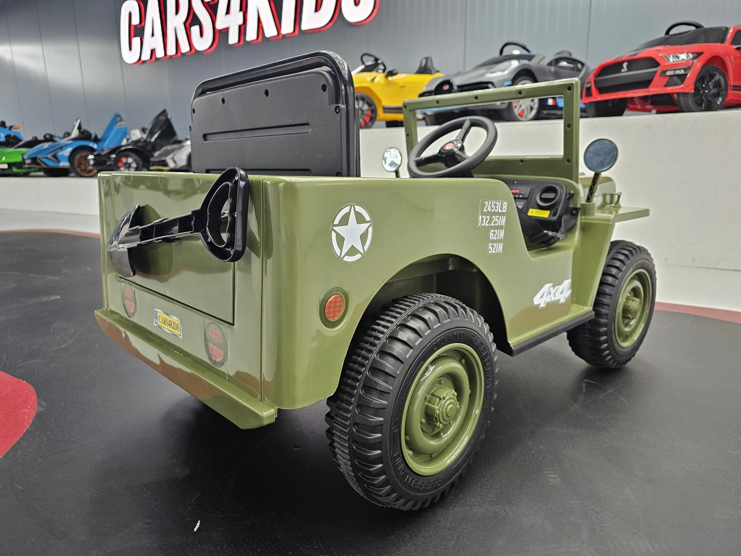 Jeep Electric pentru Copii Willy 12V Verde Militar, Design Retro – Telecomandă 2.4G, 4 Motoare | 3-5 Ani [6]
