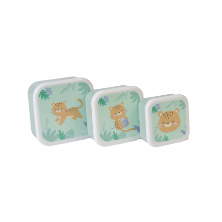 Bebe la masa - Caserola pentru pranz, set 3 bucati, marimi diferite,  “Jungle Cheetahs” Mint