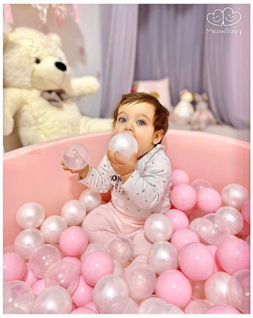 Piscina uscata cu 250 de bile (Alb perlat, Transparent, Roz Pastel) MeowBaby®, Amour, 90x30 cm, roz deschis [3]