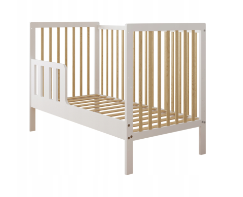 Pătuț 2 în 1 LUMI alb-natur 120x60 cm din Lemn, 3 niveluri somieră, Trepte detașabile + Barieră transformare [6]