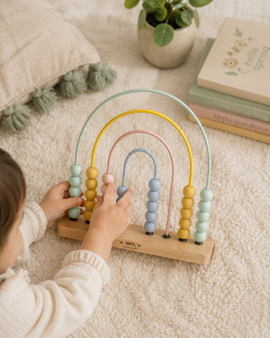 Jucarii din lemn - Abac Curcubeu din Lemn Saro Baby – Numărare și Culori | Jucărie Educativă și Decorativă 12M+