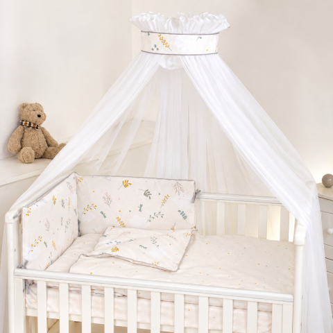 Baldachine - Baldachin din tul, Airy ivory + Suport universal din metal pentru pătuț| Set complet 600x160 cm