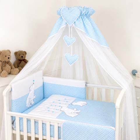 Baldachine - Baldachin din tul, Bear Heart blue + Suport universal din metal pentru pătuț| Set complet 600x160 cm