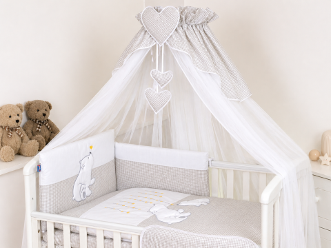 Baldachin din tul, Bear Heart gri + Suport universal din metal pentru pătuț| Set complet 600x160 cm [0]