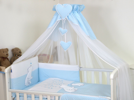 Baldachine - AMY - Baldachin din tul, Bear Heart Blue, Suport de prindere inclus, 600x160 cm