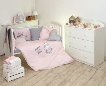 AMY - Lenjerie 3 piese Cu protectie laterala Little Hero din Bumbac, 120x60 cm, Roz [3]