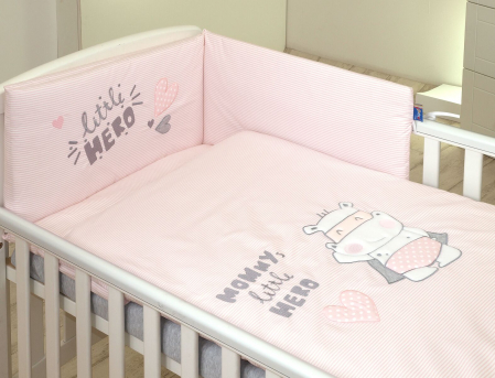 Camera copilului - AMY - Lenjerie 3 piese Cu protectie laterala Little Hero din Bumbac, 120x60 cm, Roz