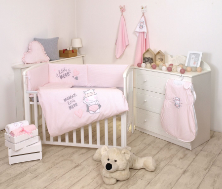 AMY - Lenjerie 3 piese Cu protectie laterala Little Hero din Bumbac, 120x60 cm, Roz [2]