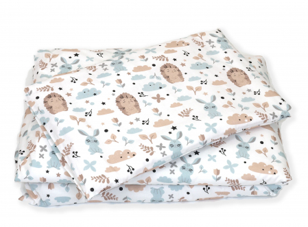 Set lenjerie din bumbac cu protectie laterala pentru pat bebe 120 x 60 cm, Iepuras Blue, Amy [3]