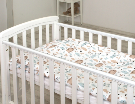 Set lenjerie din bumbac cu protectie laterala pentru pat bebe 120 x 60 cm, Iepuras Blue, Amy [2]