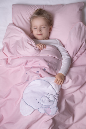 AMY - Lenjerie 3 piese Cu protectie laterala Elefant din Bumbac, 120x60 cm, Roz [4]