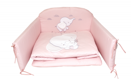 AMY - Lenjerie 3 piese Cu protectie laterala Elefant din Bumbac, 120x60 cm, Roz [1]