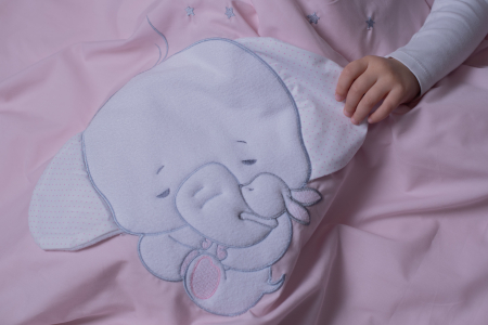 AMY - Lenjerie 3 piese Cu protectie laterala Elefant din Bumbac, 120x60 cm, Roz [2]