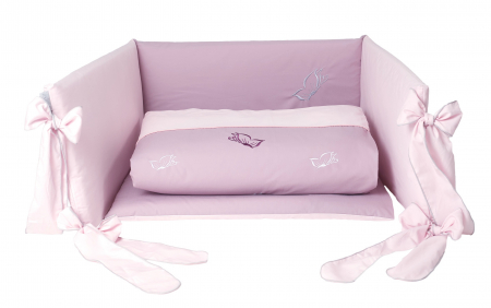 Camera copilului - AMY - Lenjerie 3 piese Cu protectie laterala Fluturasi din Bumbac, 120x60 cm, Rose
