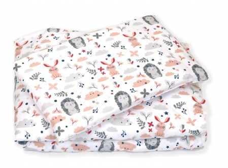Set lenjerie din bumbac cu protectie laterala pentru pat bebe 120 x 60 cm, Iepuras Roz, Amy [3]
