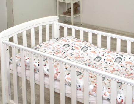 Set lenjerie din bumbac cu protectie laterala pentru pat bebe 120 x 60 cm, Iepuras Roz, Amy [2]