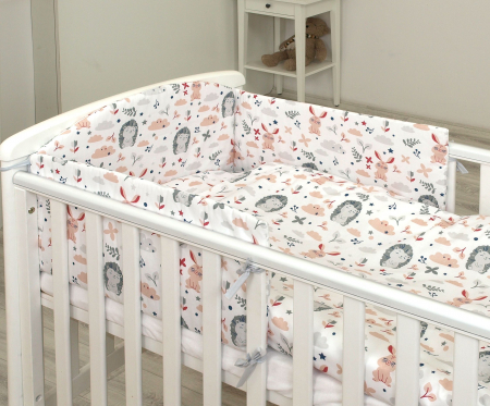 Set lenjerie din bumbac cu protectie laterala pentru pat bebe 120 x 60 cm, Iepuras Roz, Amy [1]