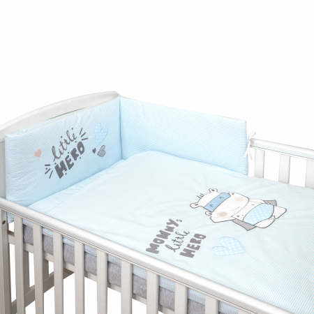 AMY - Lenjerie 3 piese Cu protectie laterala Little Hero din Bumbac, 120x60 cm, Blue [4]