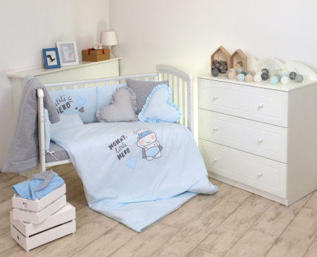 AMY - Lenjerie 3 piese Cu protectie laterala Little Hero din Bumbac, 120x60 cm, Blue [2]
