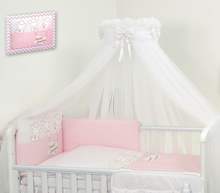 AMY - Lenjerie 3 piese Cu protectie laterala Sweet Dreams din Bumbac, 120x60 cm, Roz [1]