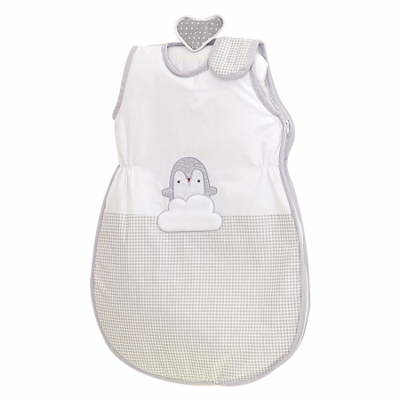Sistem infasat si sac de dormit - Sac de dormit fara maneci, broderie Pinguin Gri, 86 cm, 92x54 cm, Amy