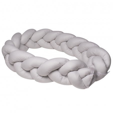 Oktató játékok - Aparatoare laterala pat Bumper impletit, Cu inchidere velcro, Bumbac, Gri, 180X21 cm