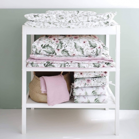 Masă de Înfașat pentru Bebeluși din Lemn Masiv – Woodies Classic Changer, Alb 76x44x86 cm, cu 2 Rafturi Înalte + Saltea din spuma cu Husă din Bumbac [13]