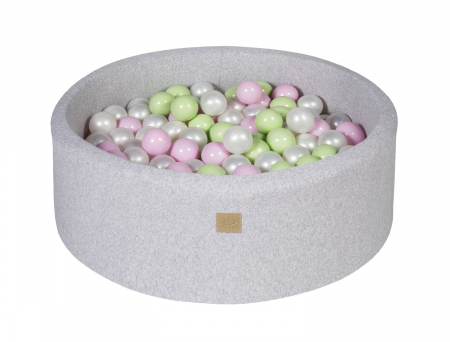 Piscina uscata cu 250 de bile (Verde, Transparent, Alb perlat, Roz pastel) MeowBaby®, Spring, 90x30 cm, Gri deschis [1]