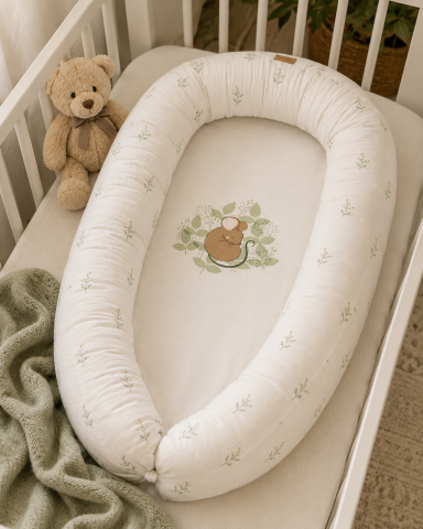Perne decorative - Babynest 2in1 cu bară protecție pătuț, bumbac Premium OEKO-TEX, Spring Cottage Hunter Green, 95x65x18 cm, 0 luni+