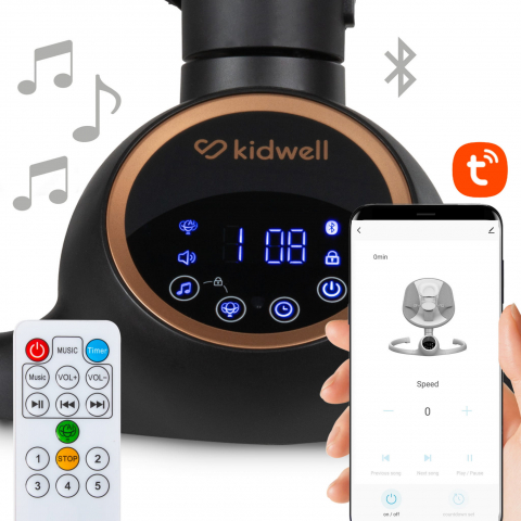 Balansoar leagan electric 2 în 1, Bluetooth,  REVE Negru/Auriu [11]