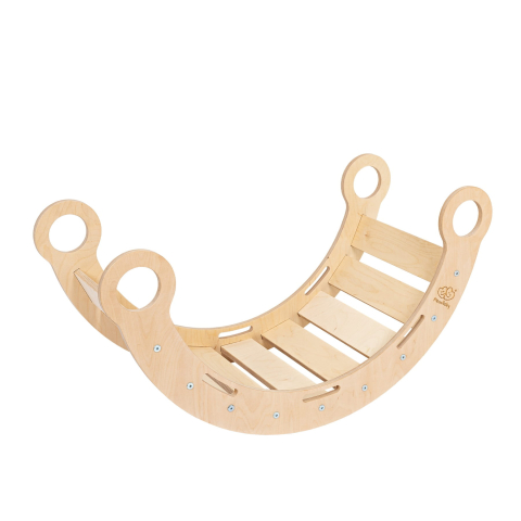 Balansoar Montessori din Lemn Dream Rocker MeowBaby – Mărime Mare, cu Pernă Bej, Multifuncțional Leagăn + Tunel + Scară | Placaj Lăcuit, Max 50kg [3]