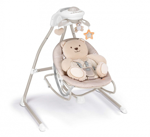 Leagane - Balansoar si scaun 2 in 1 cu melodii si sunete, 4 viteze pentru leganare bebe, proiector de lumina, Orso Luna