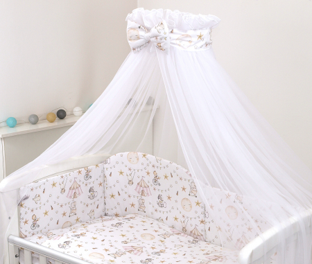 Baldachine - Baldachin din tul, Funda din bumbac, imprimeu lenjerie Circ Roz, Amy 300x160 cm, Suport de prindere inclus, 153h cm