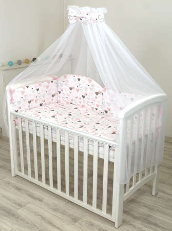 Baldachine - Baldachin din tul, Funda din bumbac, imprimeu lenjerie Inimioare Roz, Amy 300x160 cm, Suport de prindere inclus, 153h cm